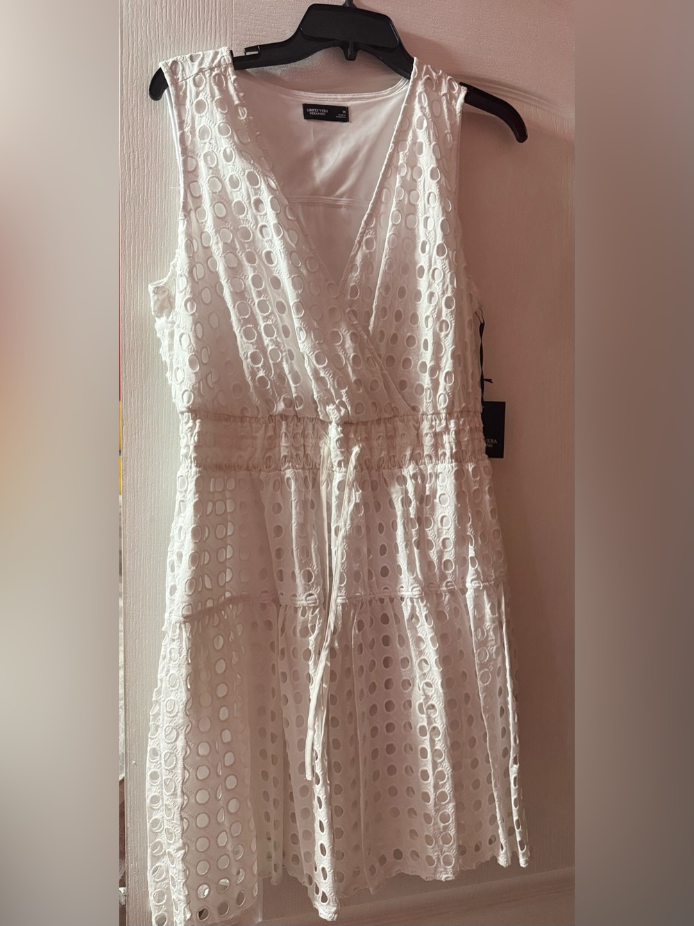 White Eyelet V-Neck  Dress
